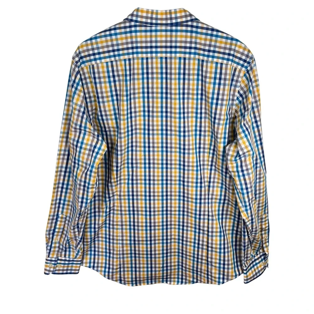 Banana Republic Mens Tailored Slim Fit Non Iron Blue Gingham Button Down Shirt L